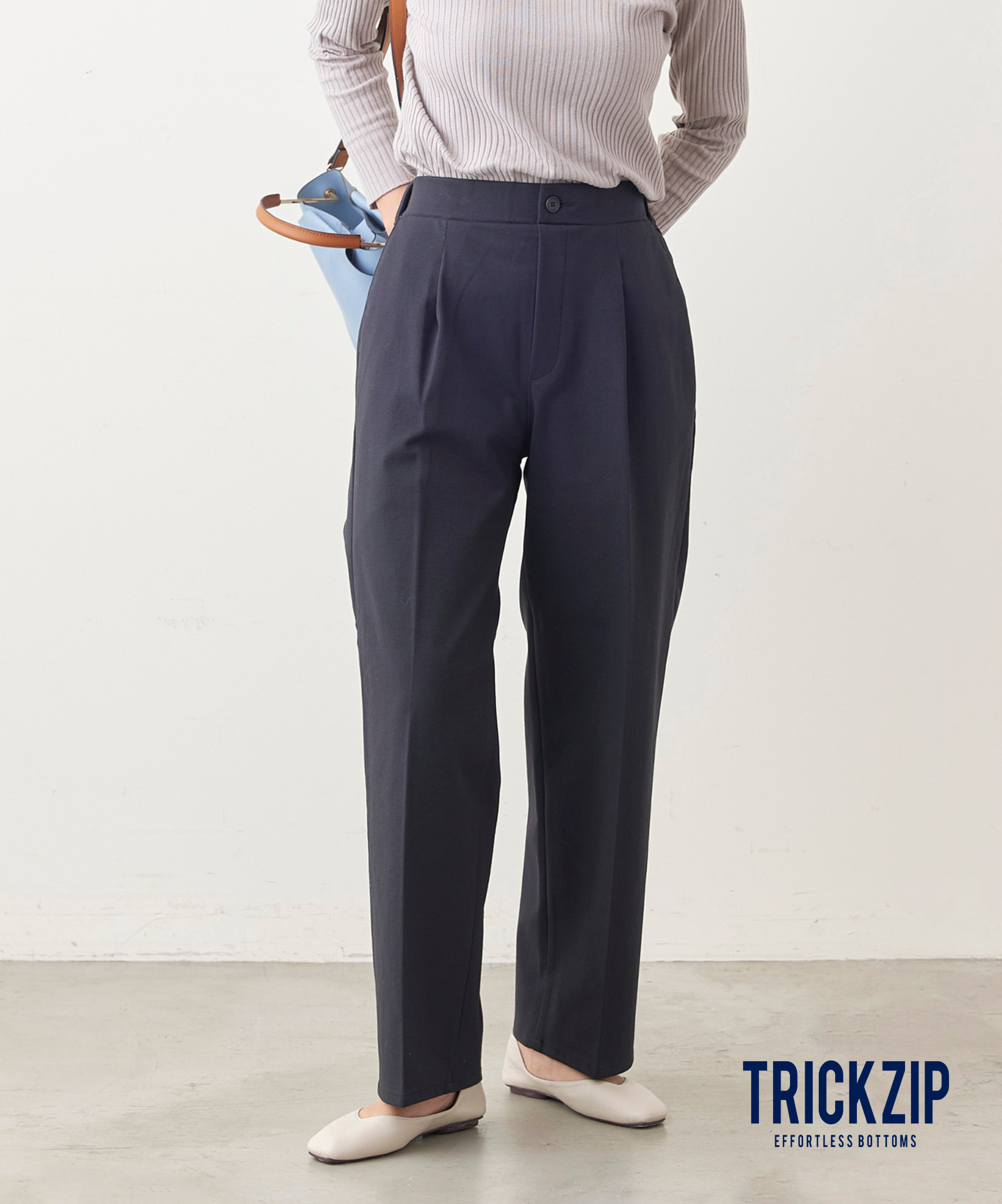 WWO きれいめポンチのタックストレートパンツ(レディース・丈長め WWO きれいめポンチのタックストレートパンツ(レディース・丈長め